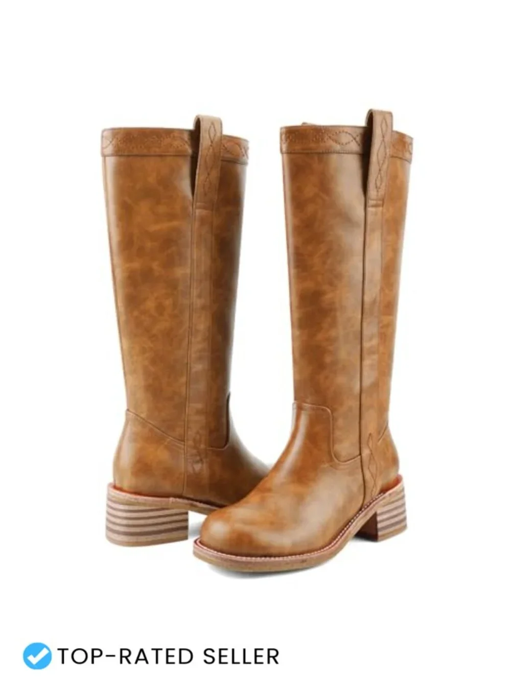 Women's Knee High Boots Chunky Block Heel Square Toe Faux Leather Wide Calf